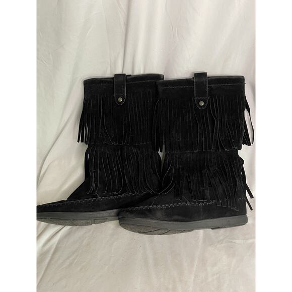 Rampage Fringe Suede Boots Women’s 8M Black Ram-Cammy BOHO Hippie Cosplay Rodeo - Picture 10 of 11